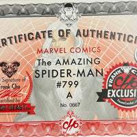 MARVEL COMICS THE AMAZING SPIDER-MAN VOL. 5 ISSUE #799 (LE 2,800) (4COLORBEAST.COM EXCLUSIVE FRANK CHO VARIANT COVER) (SIGNED / AUTO BY FRANK CHO) (4COLORBEAST.COM COA) (JUNE 2018) (🔑 KEY ISSUE) (📌 CONDITION 9.5)