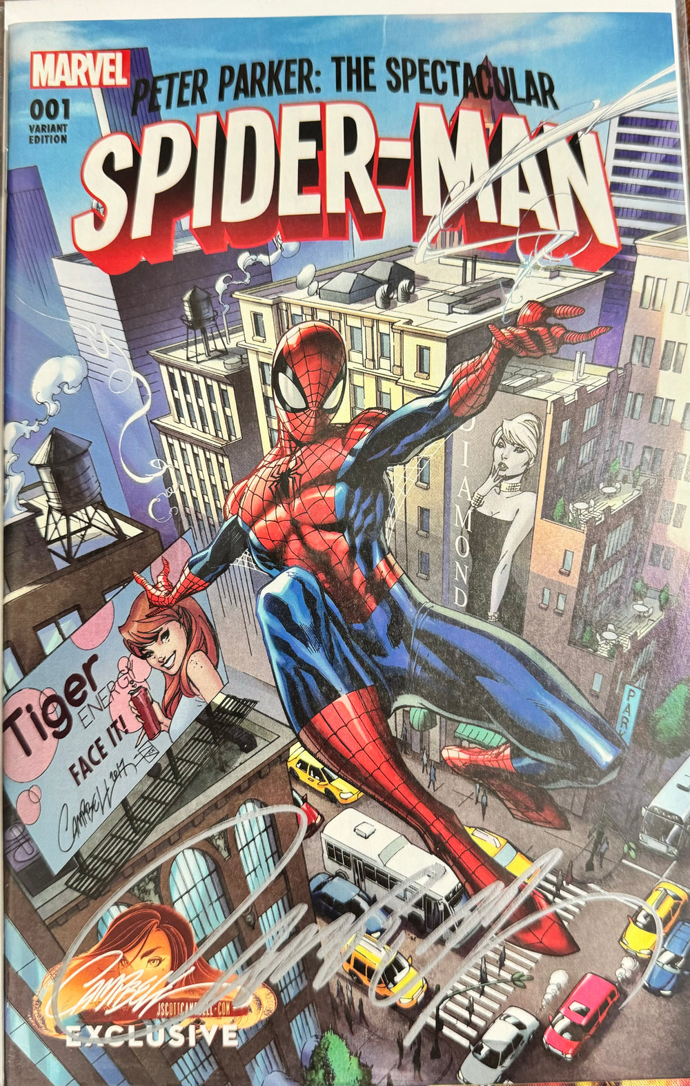 MARVEL COMICS PETER PARKER: THE SPECTACULAR SPIDER-MAN VOL. 1 ISSUE #1 ( LE 3,450) (J. SCOTT CAMPBELL STORE EXCLUSIVE COVER A VARIANT) SIGNED / AUTO BY J. SCOTT CAMPBELL) (J. SCOTT CAMPBELL COA) (AUG 2017) (🔑 KEY ISSUE) (📌 CONDITION 9.5)