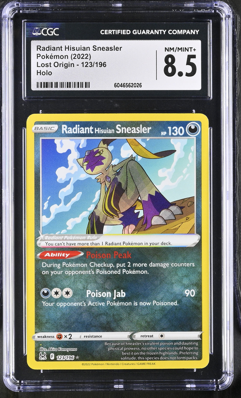 POKEMON TCG: LOST ORIGIN - RADIANT HISUIAN SNEASLER - 123/196 (HOLO) (ENGLISH) (GRADED / CGC 8.5) (📌 CONDITION 9.5)