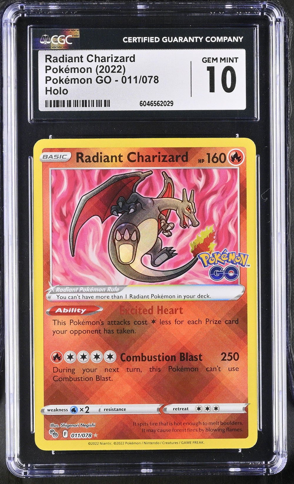 POKEMON TCG: POKEMON GO - RADIANT CHARIZARD - 011/078 (HOLO) (ENGLISH) (GRADED / CGC 10) (📌 CONDITION 9.5)