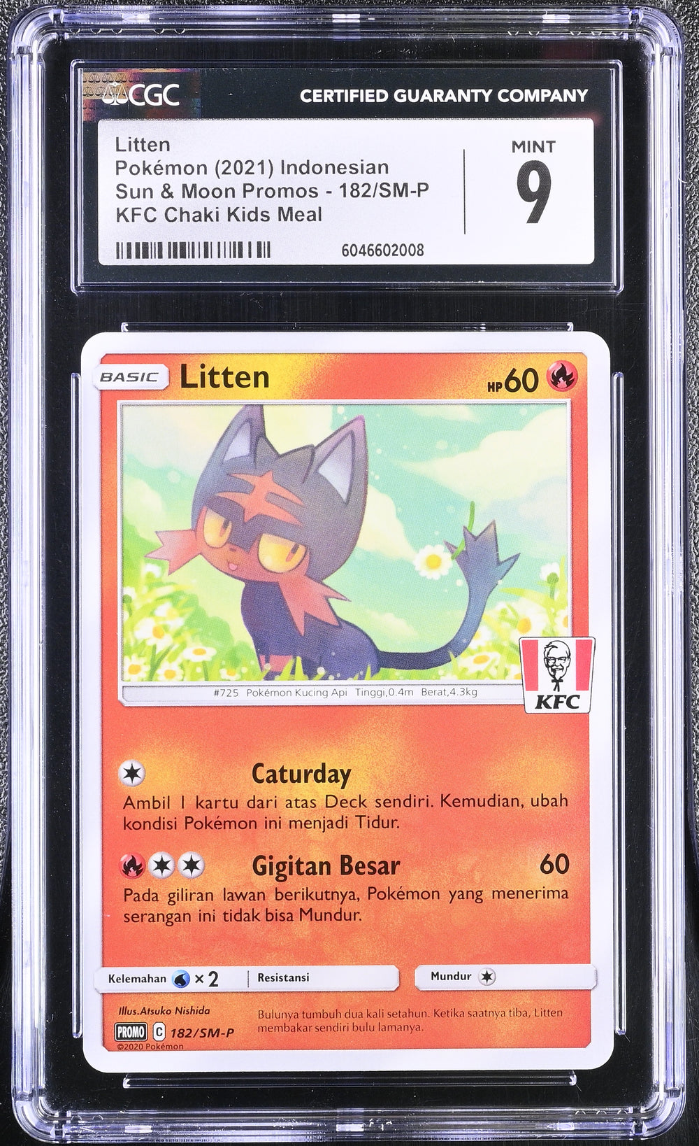 POKEMON TCG: SUN & MOON PROMOS - LITTEN - 182/SM-P (KFC CHAKI KIDS MEAL - NON HOLO) (INDONESIAN) (GRADED / CGC 9) (📌 CONDITION 9.5)