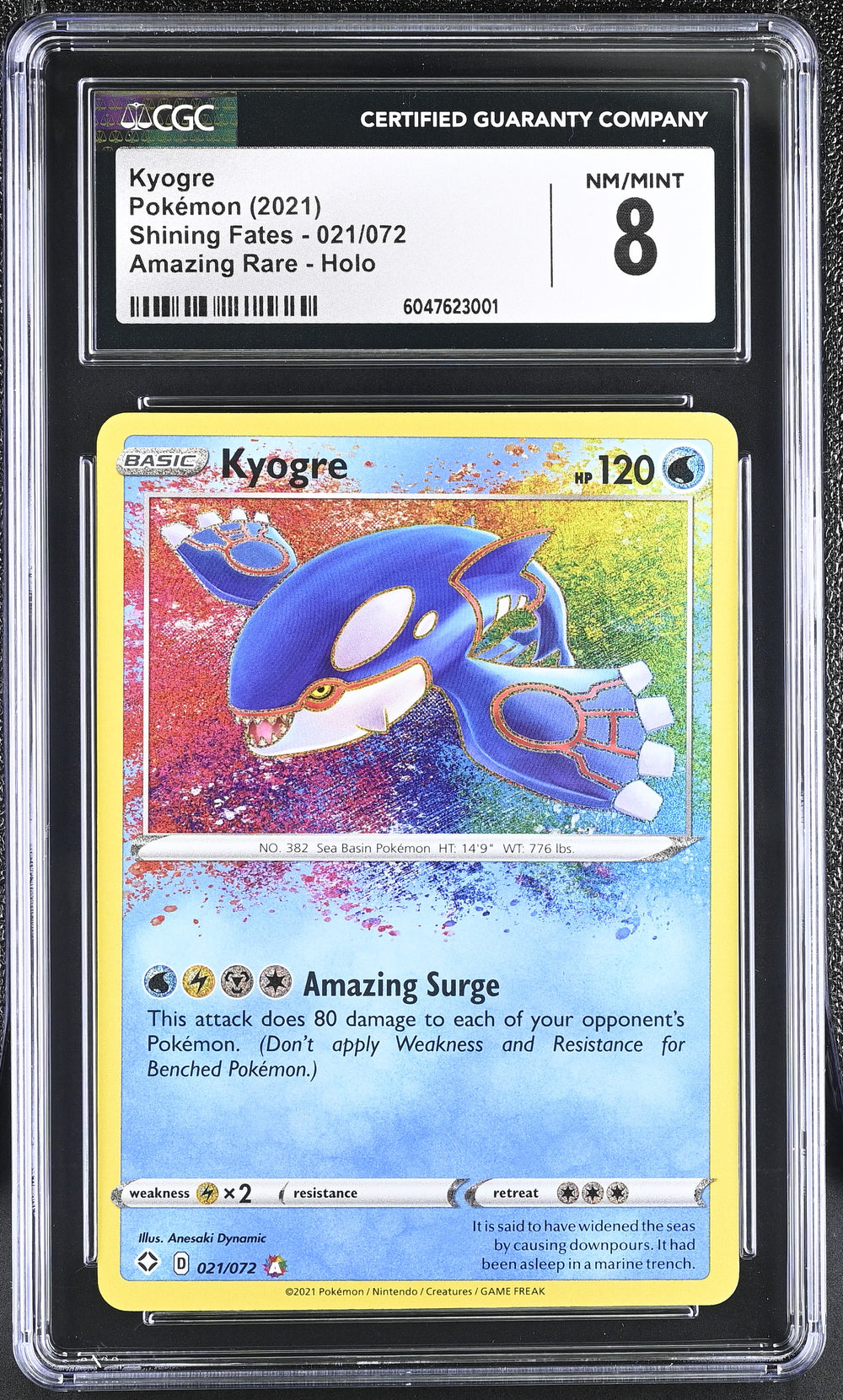 POKEMON TCG: SHINING FATES - KYOGRE - 021/072 (AMAZING RARE - HOLO) (ENGLISH) (GRADED / CGC 8) (📌 CONDITION 9.5)