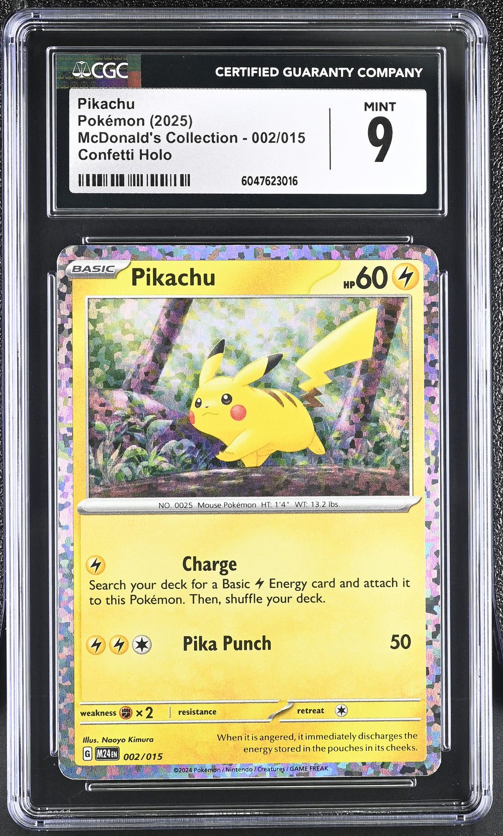 POKEMON TCG: 2025 MCDONALD'S DRAGON DISCOVERY - PIKACHU - 002/015 (CONFETTI HOLO) (ENGLISH) (GRADED / CGC 9) (📌 CONDITION 9.5)