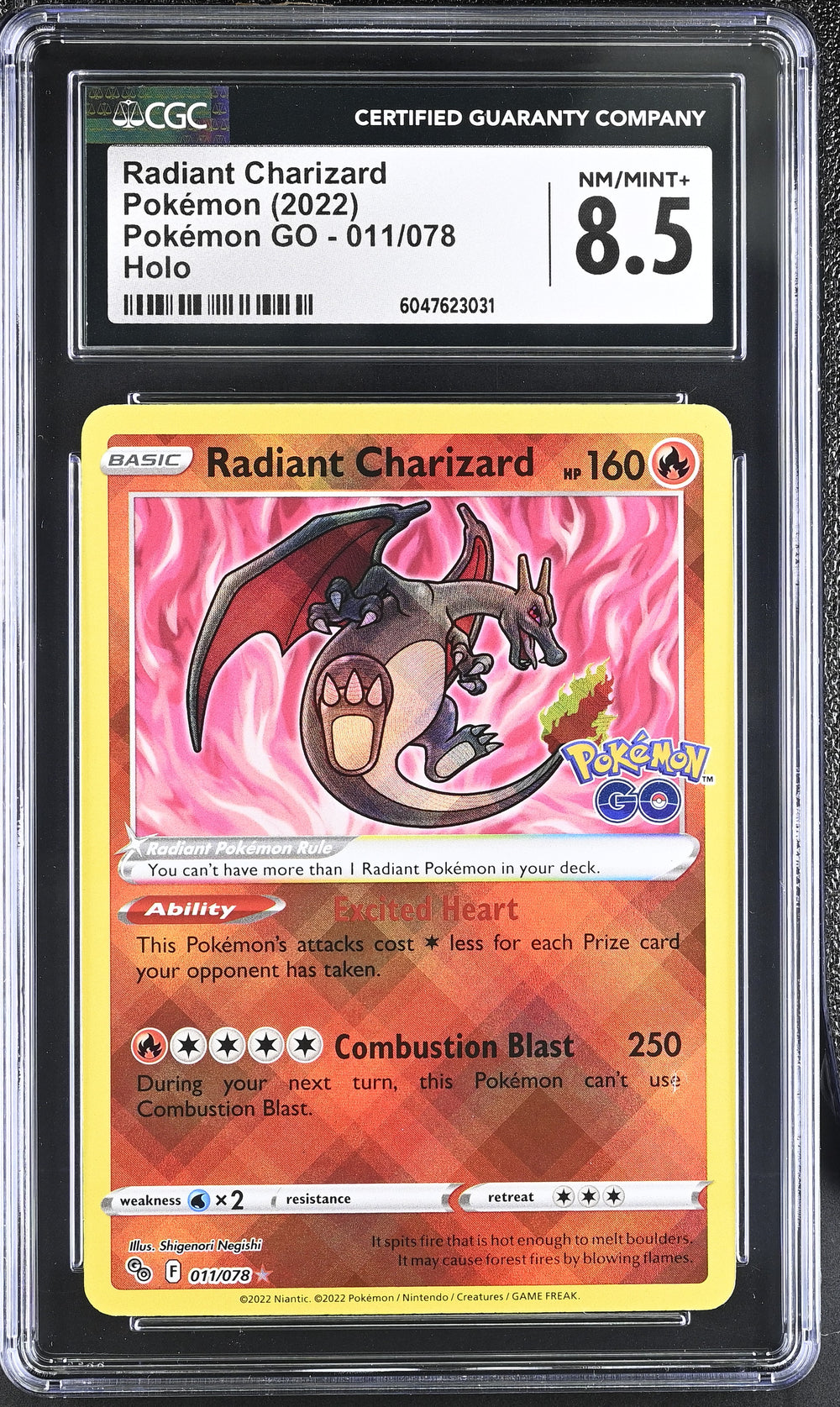 POKEMON TCG: POKEMON GO - RADIANT CHARIZARD - 011/078 (HOLO) (ENGLISH) (GRADED / CGC 8.5) (📌 CONDITION 9.5)