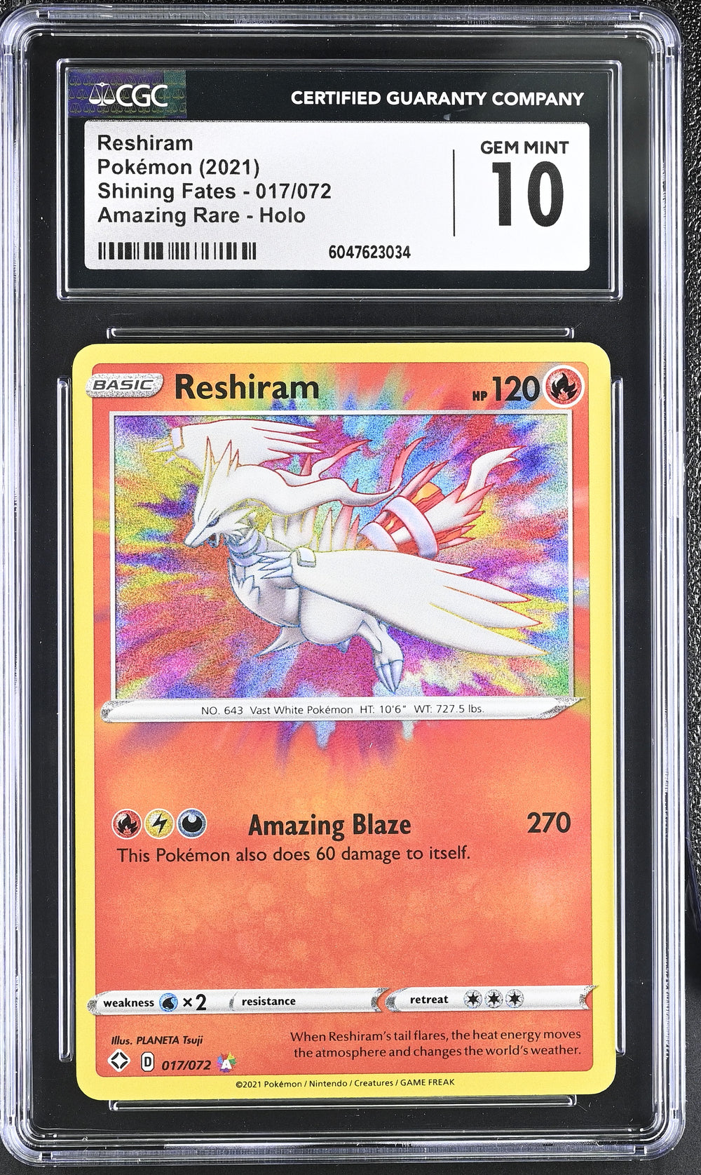 POKEMON TCG: SHINING FATES - RESHIRAM - 017/072 (AMAZING RARE - HOLO) (ENGLISH) (GRADED / CGC 10) (📌 CONDITION 9.5)