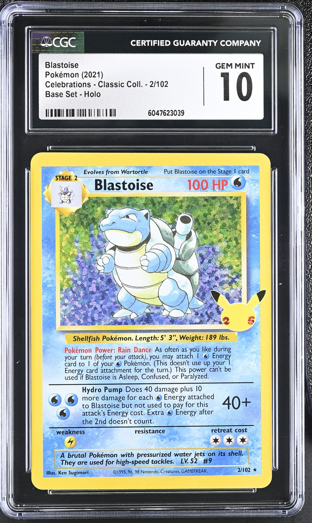 POKEMON TCG: CELEBRATIONS: CLASSIC COLLECTION - BLASTOISE - 002/102 (BASE SET - HOLO) (ENGLISH) (GRADED / CGC 10) (📌 CONDITION 9.5)