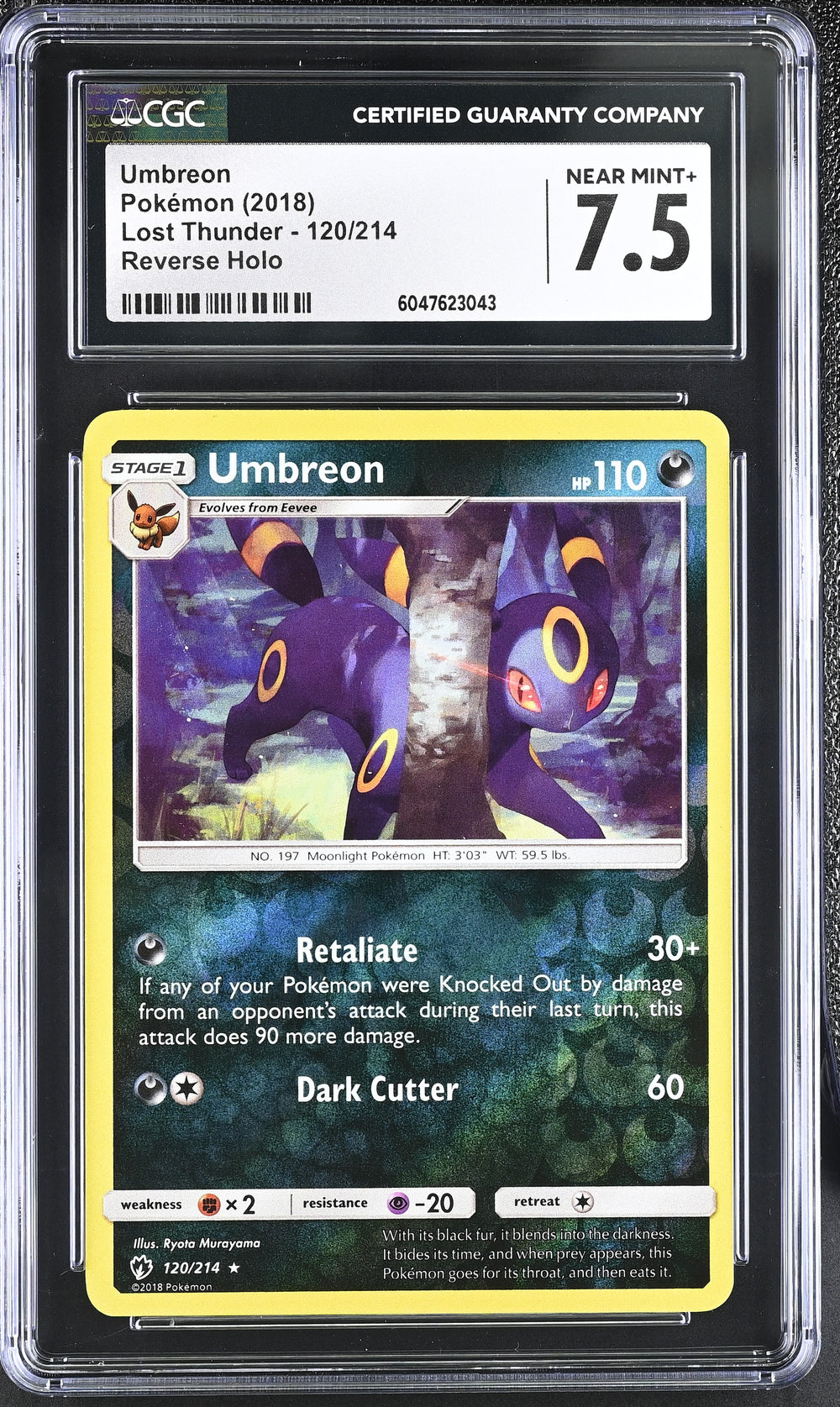 POKEMON TCG: LOST THUNDER - UMBREON - 120/214 (REVERSE HOLO) (ENGLISH) (GRADED / CGC 7.5) (📌 CONDITION 9.5)