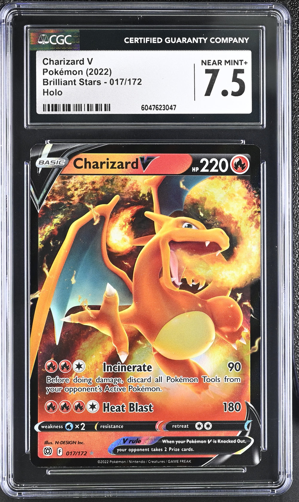 POKEMON TCG: BRILLIANT STARS - CHARIZARD V - 017/172 (HOLO) (ENGLISH) (GRADED / CGC 7.5) (📌 CONDITION 9.5)