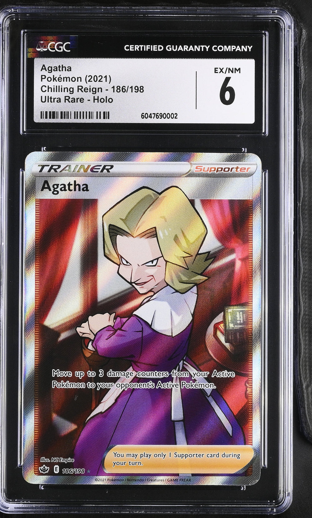 POKEMON TCG: CHILLING REIGN - AGATHA - 186/198 (ULTRA RARE - HOLO) (ENGLISH) (GRADED / CGC 6) (📌 CONDITION 9.5)