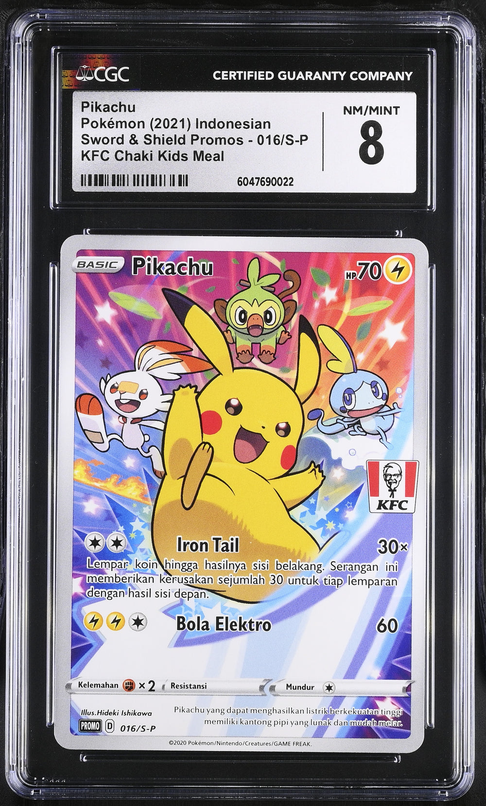 POKEMON TCG: SWORD & SHIELD PROMOS - PIKACHU - 016/S-P (KFC CHAKI KIDS MEAL - NON HOLO) (INDONESIAN) (GRADED / CGC 8) (📌 CONDITION 9.5)