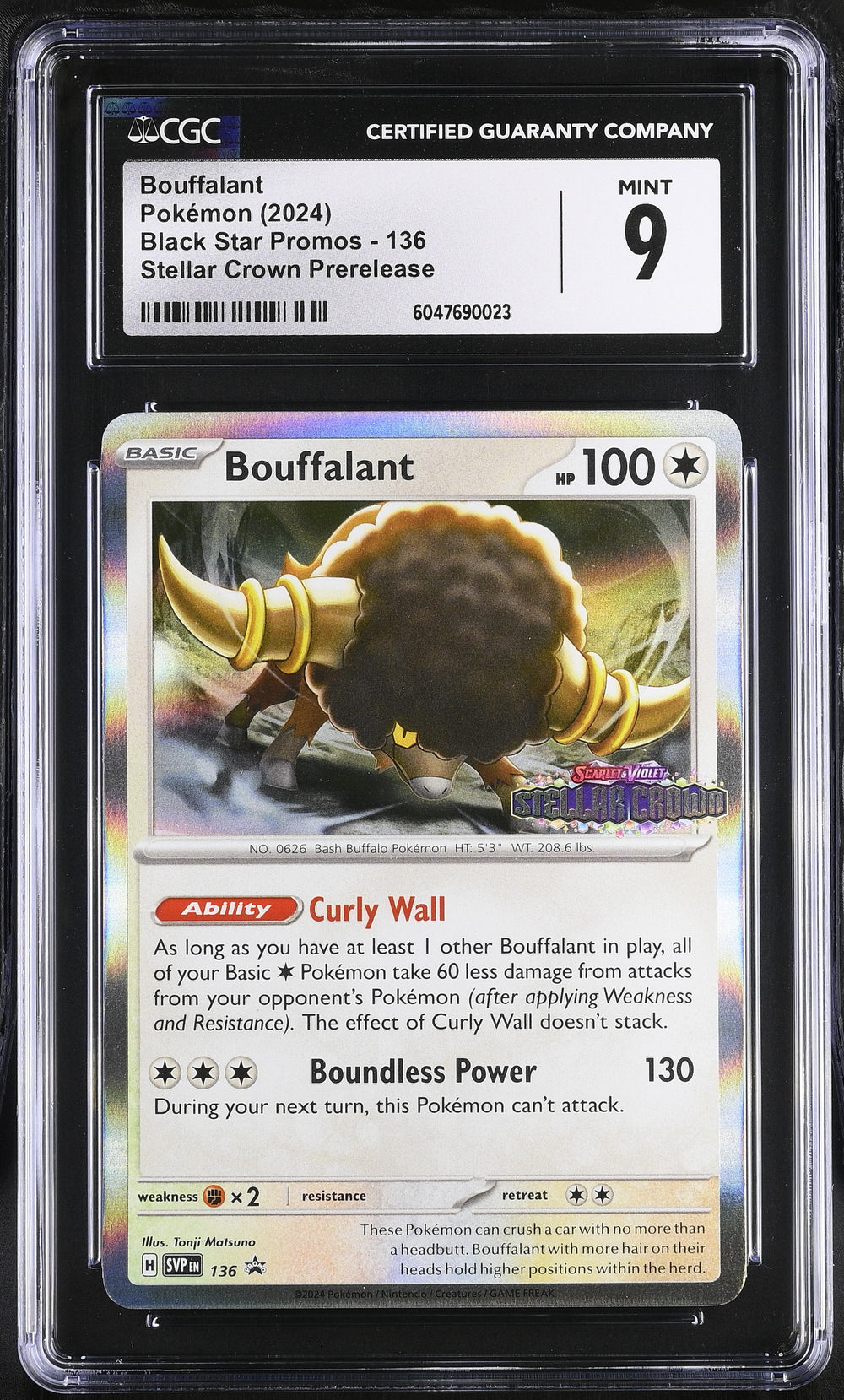 POKEMON TCG: SCARLET & VIOLET PROMOS - BOUFFALANT - 136 (STELLAR CROWN PRERELEASE - HOLO) (ENGLISH) (GRADED / CGC 9) (📌 CONDITION 9.5)