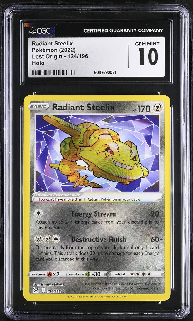pokemon card 124 196 Radiant Steelix PokePlugZa Honor the incredible history of the TCG hobby by adding this Radiant Steelix 2022 Pokemon Lost Origin Radiant Rare #124 PSA Authenticated 10 Card to your vault Radiant Steelix - SWSH11: Lost