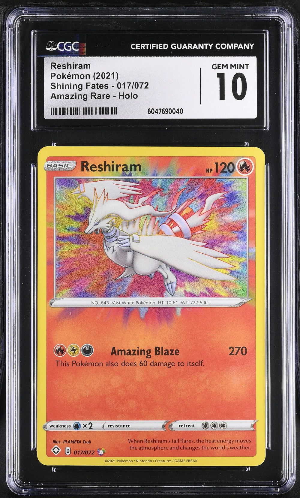 POKEMON TCG: SHINING FATES - RESHIRAM - 017/072 (AMAZING RARE - HOLO) (ENGLISH) (GRADED / CGC 10) (📌 CONDITION 9.5)