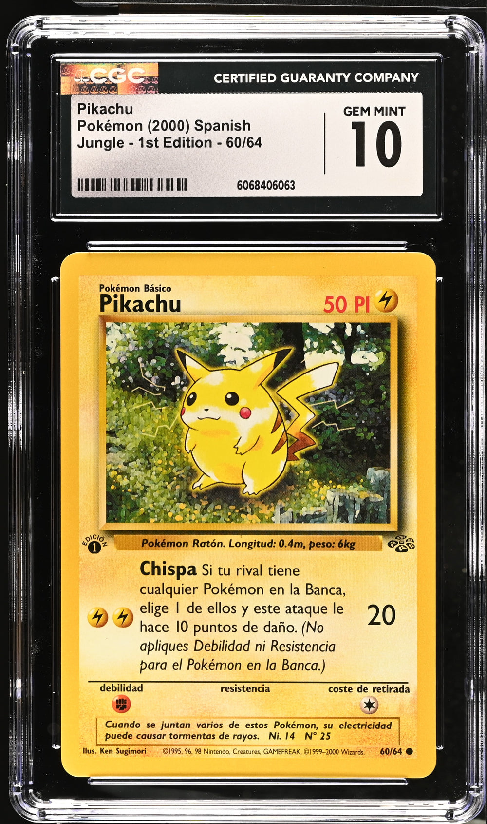 POKEMON TCG: JUNGLE - PIKACHU - 60/64 (NON-HOLO) (1ST EDITION) (SPANISH) (GRADED / CGC 10) (POP 2 IN SPANISH) (📌 CONDITION 9.5)