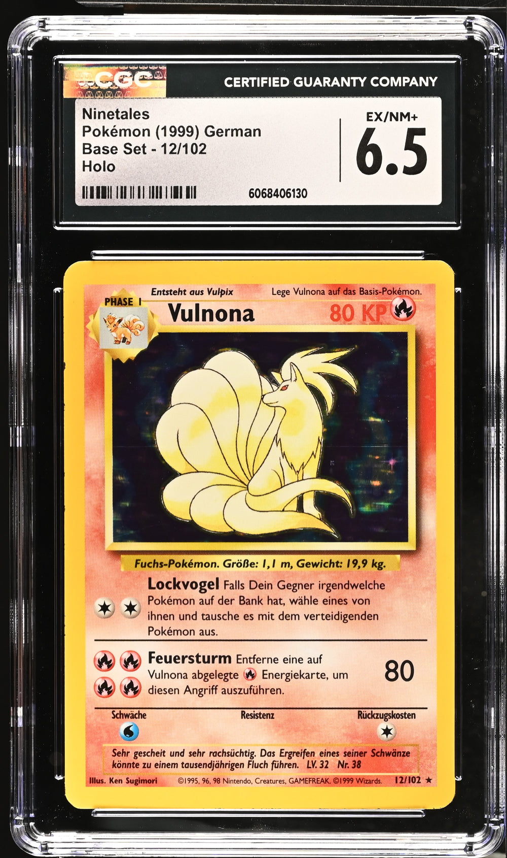 POKEMON TCG: BASE SET - NINETALES - 12/102 (HOLO) (GERMAN) (GRADED / CGC 6.5) (📌 CONDITION 9.5)