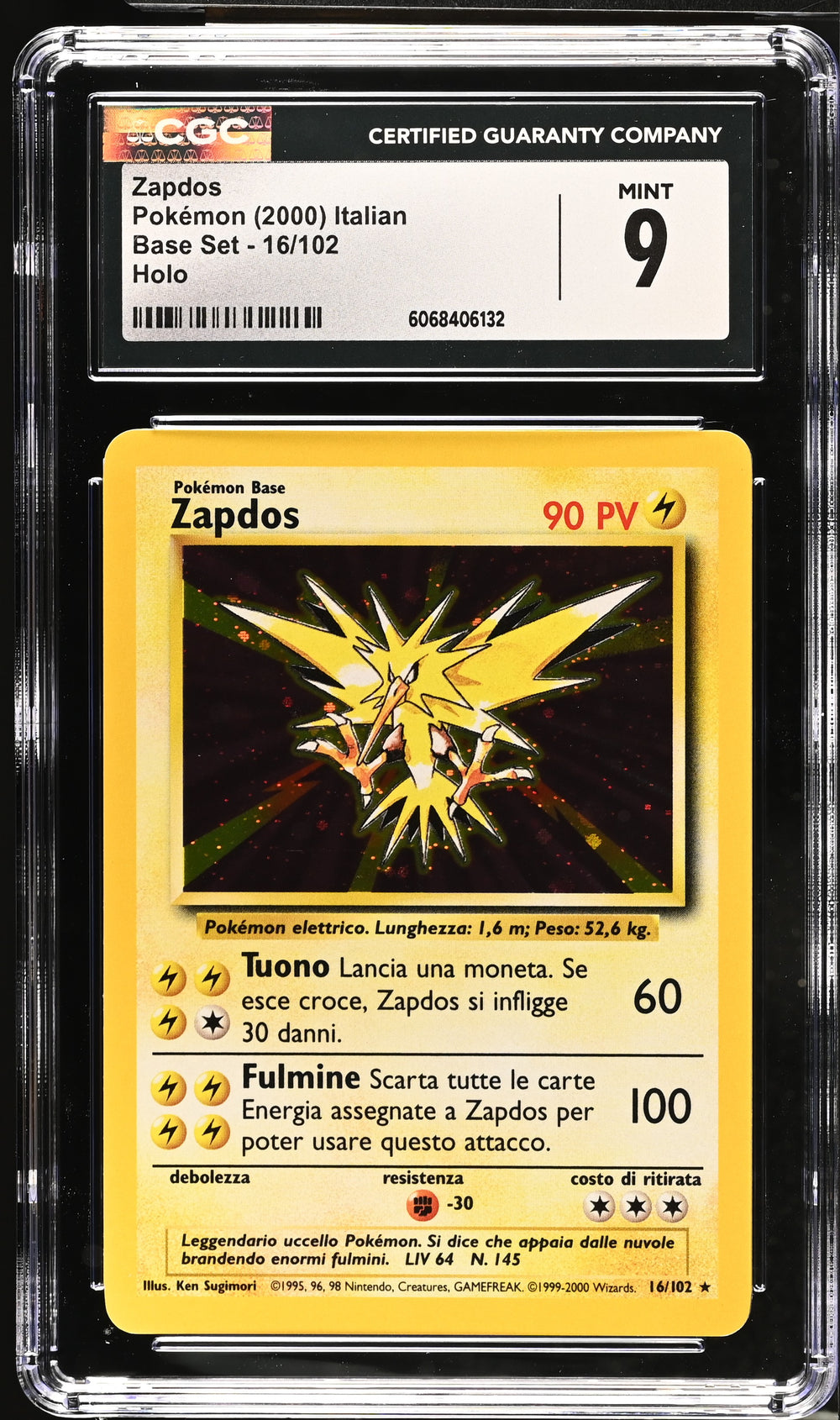 POKEMON TCG: BASE SET - ZAPDOS - 16/102 (HOLO) (ITALIAN) (GRADED / CGC 9) (📌 CONDITION 9.5)
