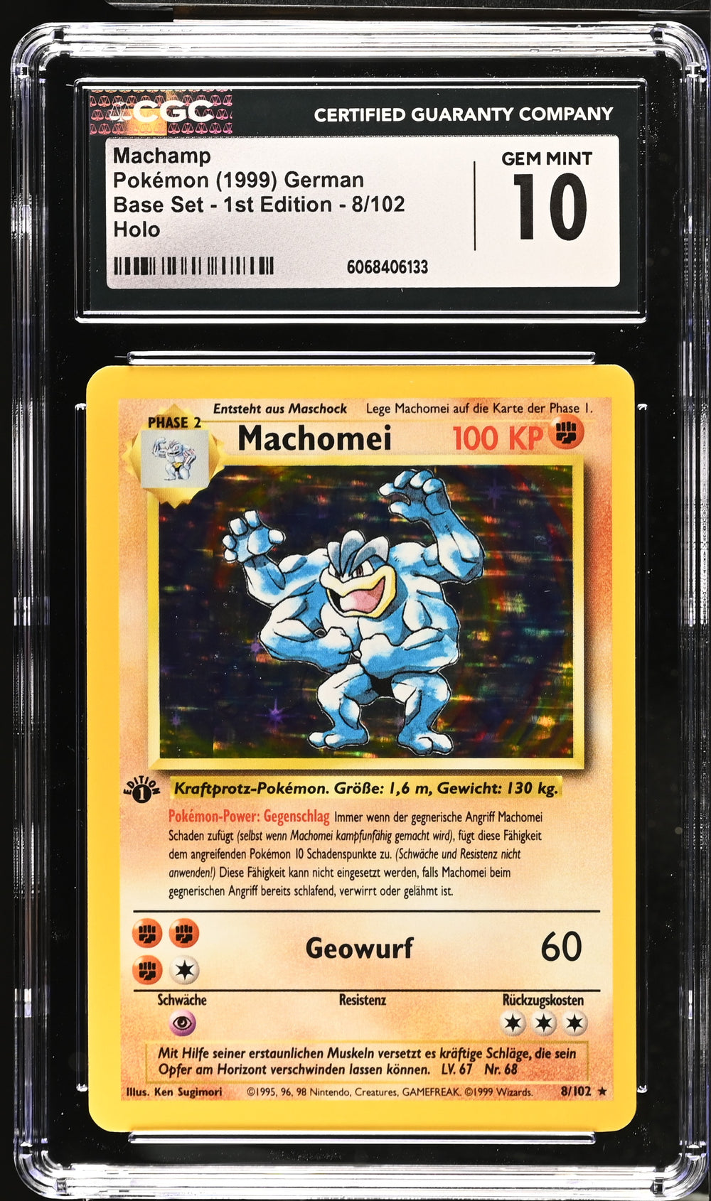 POKEMON TCG: BASE SET - MACHAMP - 8/102 (HOLO) (1ST EDITION) (GERMAN) (GRADED / CGC 10) (📌 CONDITION 9.5)
