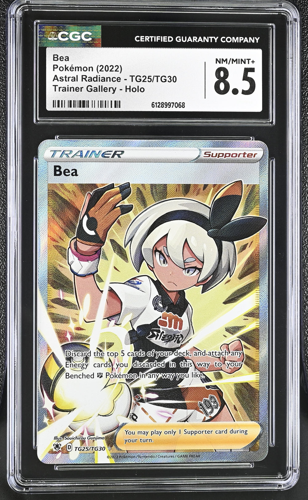 bea pokemon card signed Raihan Leon Hop Nessa Bede - 6 Holo Autograph Set - Crown Zenith Honor the incredible history of the TCG hobby by adding this Bea 2020 Pokemon Vivid Voltage Ultra Rare #180 PSA Authenticated 10 Card to your vault Bea 2020 Pokemon Vivid Voltage