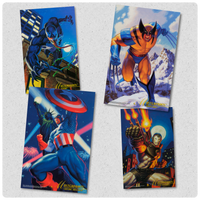 
              MARVEL MASTERPRINTS - VENOM / WOLVERINE / CAPTAIN AMERICA / WAR MACHINE (SET OF 4) (FLEER CORP) (OVERSIZED CARDS) (SIZE 6.5 X 10) (1994)
            