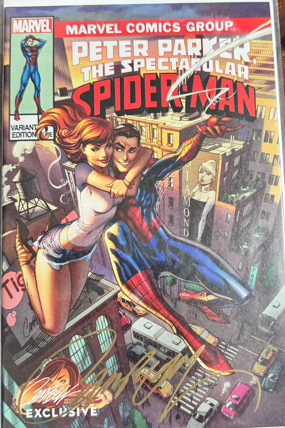 MARVEL COMICS PETER PARKER: THE SPECTACULAR SPIDER-MAN VOL. 1 ISSUE #1 ( LE 3,050) (J. SCOTT CAMPBELL STORE EXCLUSIVE COVER B VARIANT) SIGNED / AUTO BY J. SCOTT CAMPBELL) (J. SCOTT CAMPBELL COA) (AUG 2017) (🔑 KEY ISSUE) (📌 CONDITION 9.5)