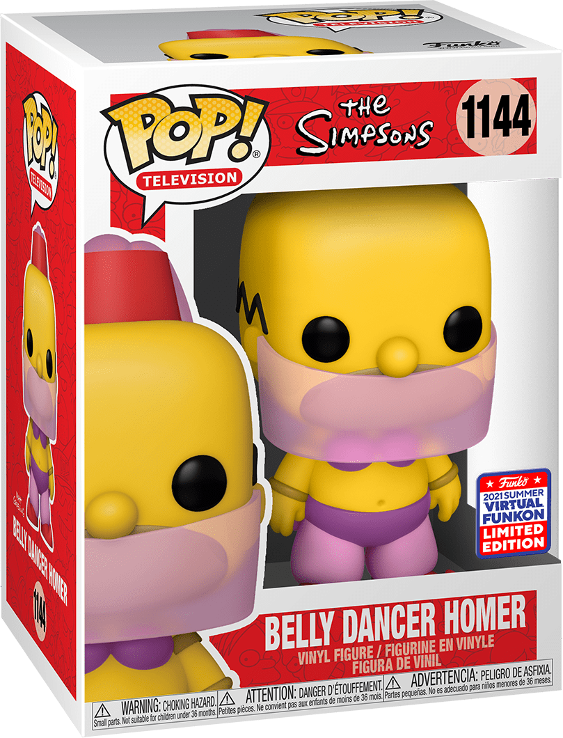 FUNKO POP! TELEVISION THE SIMPSONS: BELLY DANCER HOMER #1144 (2021 SUMMER VIRTUAL FUNKON STICKER) (📌CONDITION 9.5)