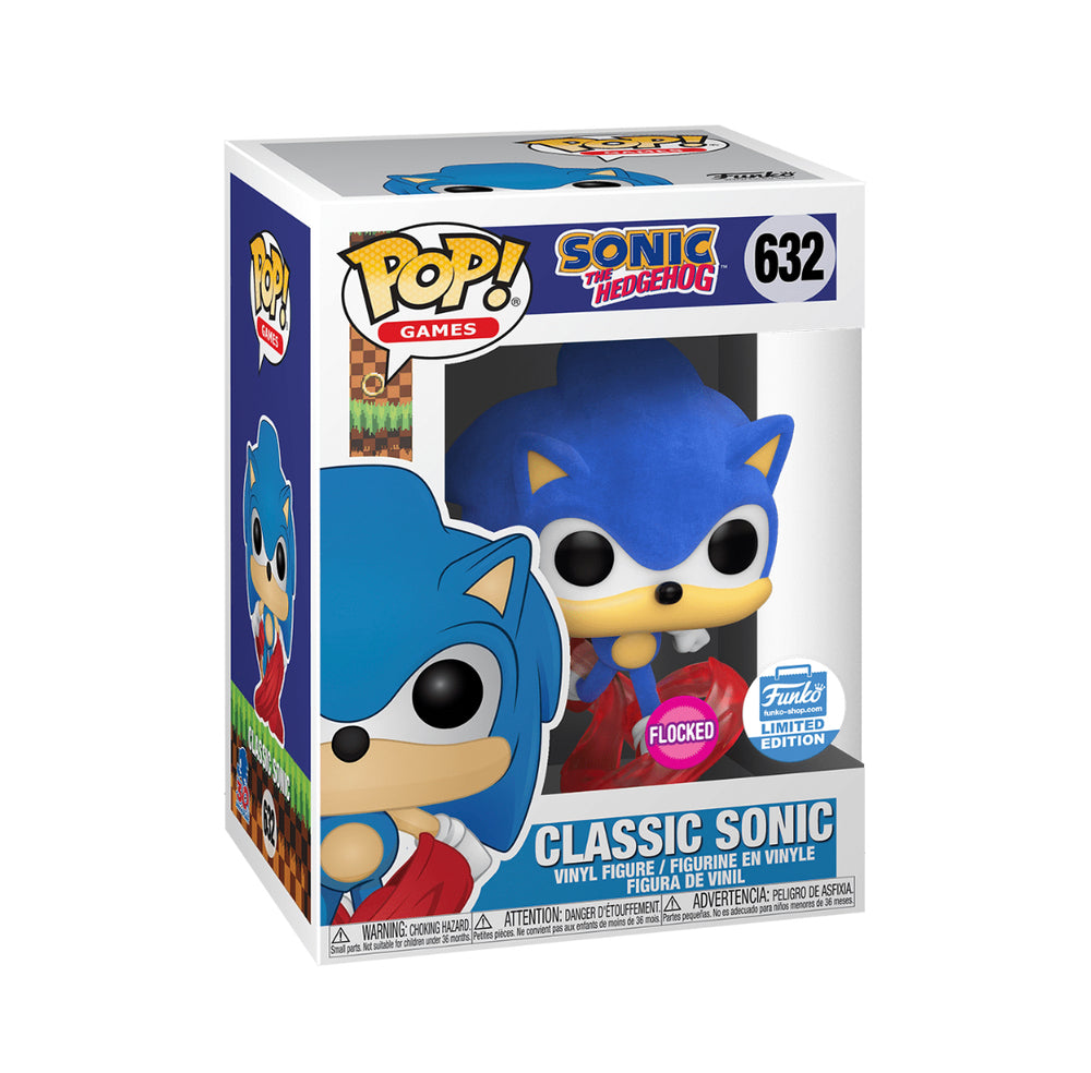 FUNKO POP! GAMES SONIC THE HEDGEHOG: CLASSIC SONIC #632 (FLOCKED) (FUNKO-SHOP EXCLUSIVE STICKER)