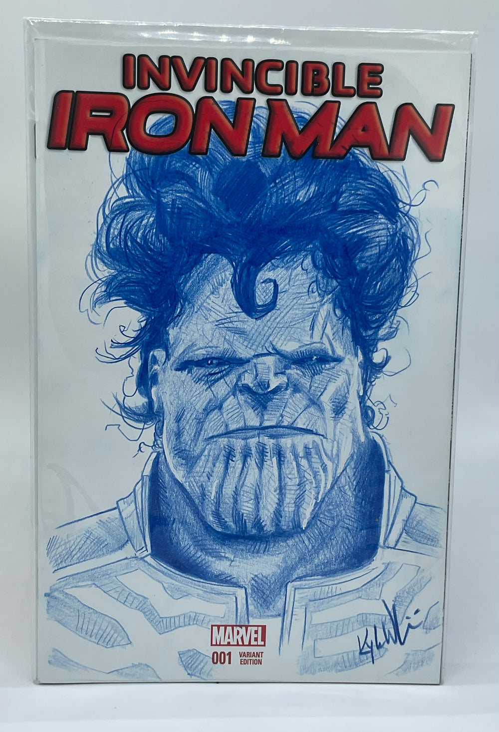 MARVEL COMICS INVINCIBLE IRON MAN ISSUE #1 VOL #2 (BLANK COVER VARIANT) (THANOS CUSTOM COVER ART BY KYLE WILLIS) (DEC 2015)