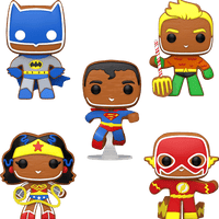 FUNKO POP! DC HEROES GINGERBREAD SUPERMAN / GINGERBREAD BATMAN / GINGERBREAD AQUAMAN / GINGERBREAD WONDER WOMAN / GINGERBREAD THE FLASH (5-PACK) (WALMART EXCLUSIVE STICKER)