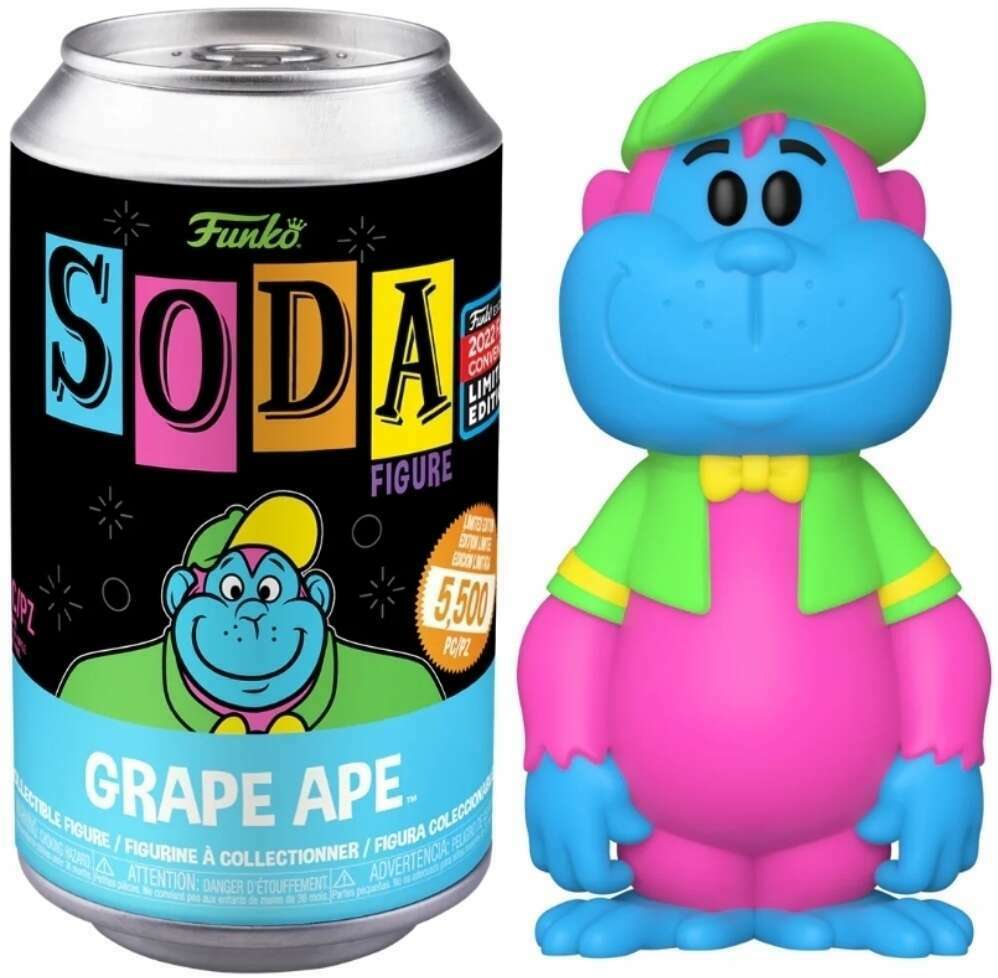 FUNKO SODA! TELEVISION THE GREAT GRAPE APE SHOW: BLACKLIGHT GRAPE APE (PINK AND BLUE) (LE 4,584) (COMMON / NOT SEALED) (2022 FALL CONVENTION STICKER) (📌 CONDITION 9.5)