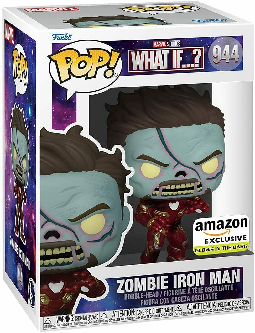 FUNKO POP! MARVEL WHAT IF...?: ZOMBIE IRON MAN (GLOW) #944 (AMAZON EXCLUSIVE STICKER) (📌CONDITION 9.5)