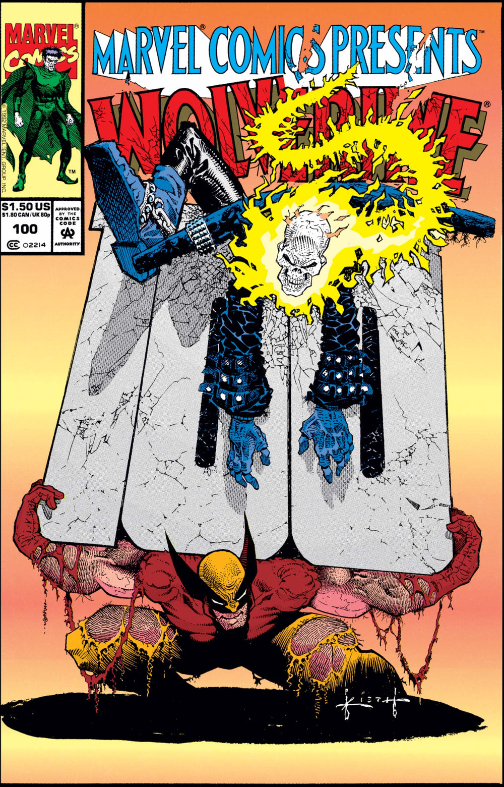 MARVEL COMICS MARVEL COMICS PRESENTS VOL. 1 ISSUE #100 (FLIP COVER) (SIGNED / AUTOGRAPHED BY SAM KEITH) (NO COA) (WOLVERINE / GHOST RIDER) (APR 1992) (📌 CONDITION 9.0/9.5)