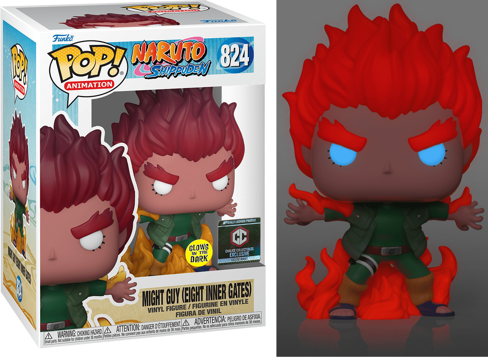 FUNKO POP! ANIMATION NARUTO SHIPPUDEN: MIGHT GUY (EIGHT INNER GATES) #824 (GLOW) (CHALICE COLLECTIBLES EXCLUSIVE STICKER)