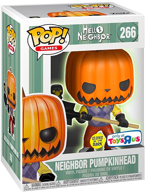 FUNKO POP! GAMES HELLO NEIGHBOR: GLOW NEIGHBOR PUMPKINHEAD #266 (TOYS R US EXCLUSIVE STICKER) (📌 CONDITION 9.0/9.5)