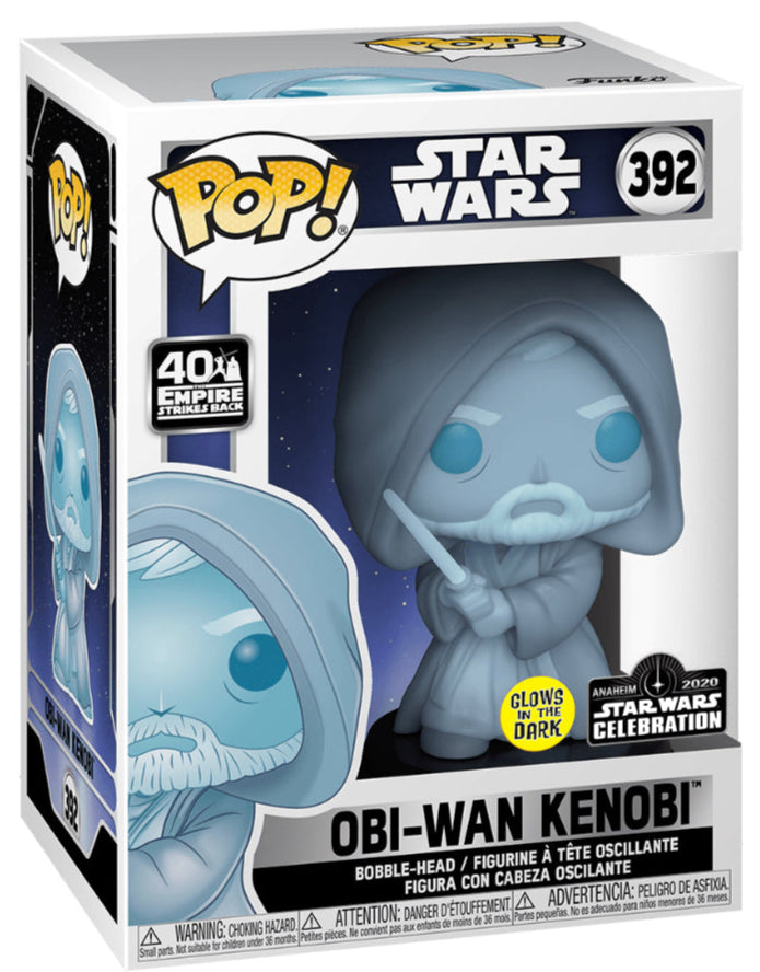 FUNKO POP! STAR WARS THE EMPIRE STRIKES BACK: OBI-WAN KENOBI (GLOW) #392 (LE 3,000) (2020 STAR WARS CELEBRATION STICKER) (📌CONDITION 9.0/9.5)