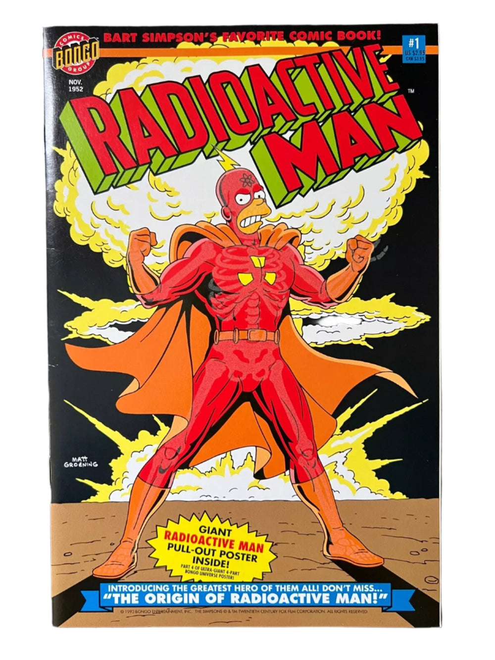 BONGO COMICS RADIOACTIVE MAN ISSUE #1 (MINI-SERIES) (GLOW COVER / POSTER INCLUDED) (NOV 1993) (📌 CONDITION 6.0)