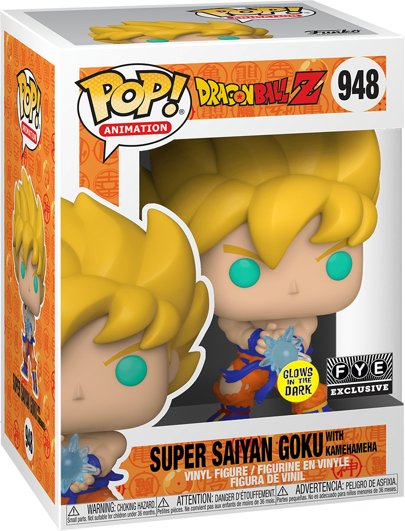 FUNKO POP! ANIMATION DRAGON BALL Z: GLOW SUPER SAIYAN GOKU W/ KAMEHAMEHA #948 (FYE EXCLUSIVE STICKER) (📌CONDITION 8.5/9.0)