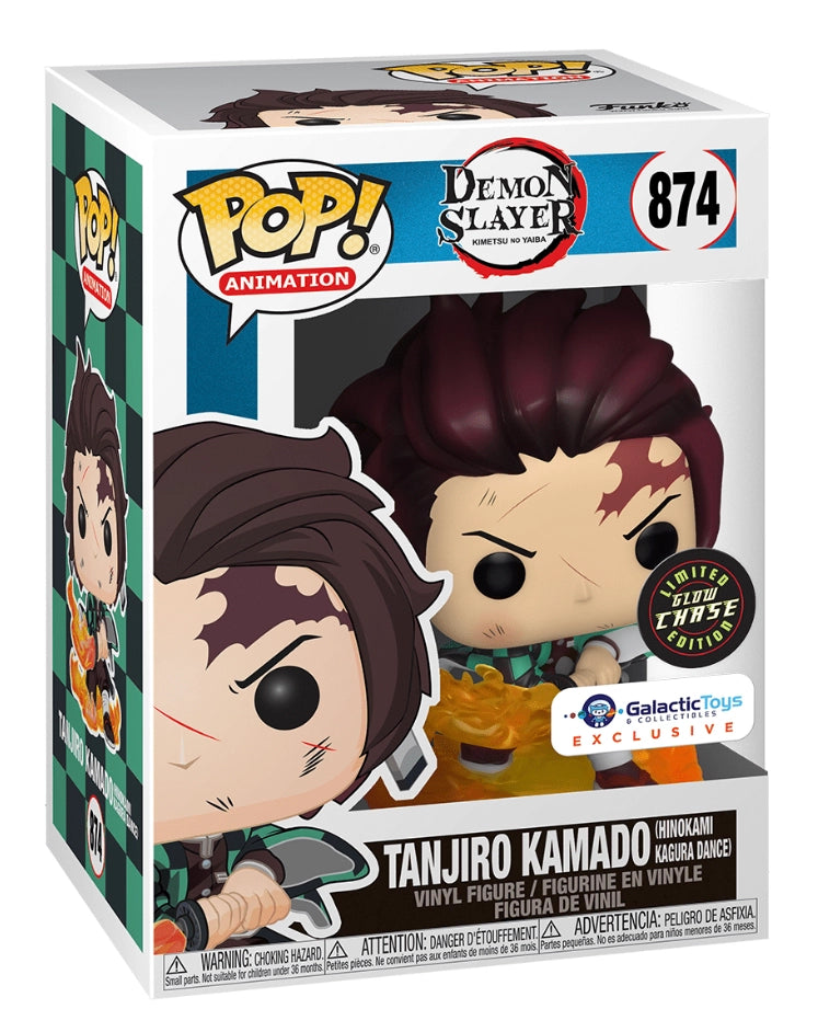 FUNKO POP! ANIMATION DEMON SLAYER: TANJIRO KAMADO (HINOKAMI KAGURA DANCE) #874 (GLOW CHASE) (GALACTIC TOYS EXCLUSIVE STICKER)