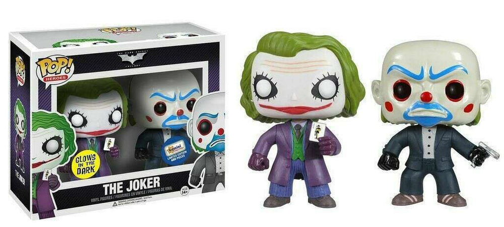 FUNKO POP! DC HEROES THE DARK KNIGHT TRILOGY: THE JOKER (GLOW) (BANK ROBBER JOKER) (2-PACK) (LE 480) (GEMINI EXCLUSIVE STICKER) (📌 CONDITION 9.0)
