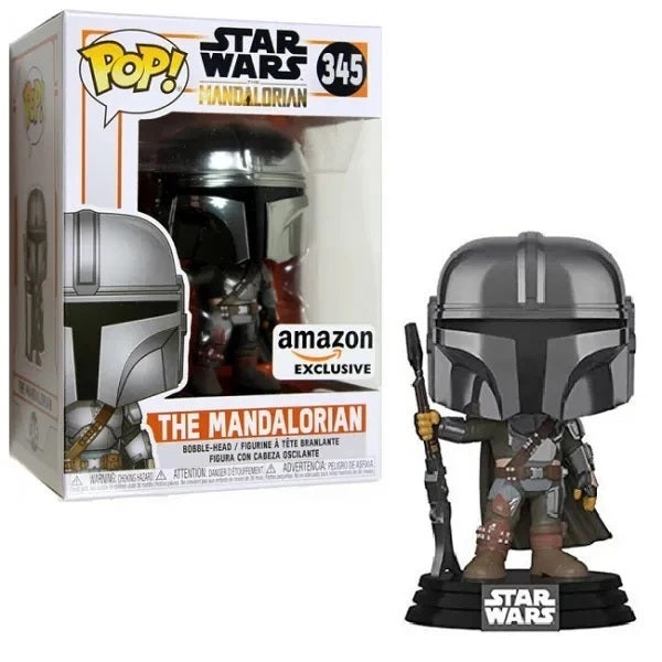 FUNKO POP! STAR WARS THE MANDALORIAN #345 (CHROME HELMET) (AMAZON EXCLUSIVE STICKER)