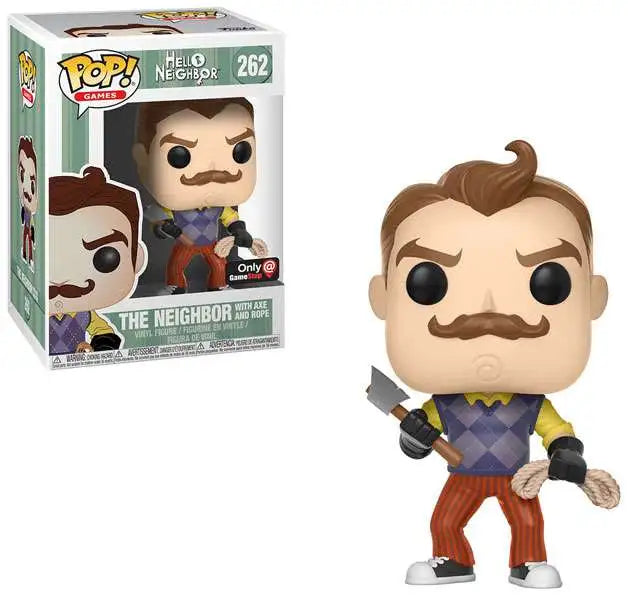 FUNKO POP! GAMES HELLO NEIGHBOR: THE NEIGHBOR W/ AXE & ROPE #262 (GAMESTOP EXCLUSIVE STICKER) (📌 CONDITION 8.5/9.0)