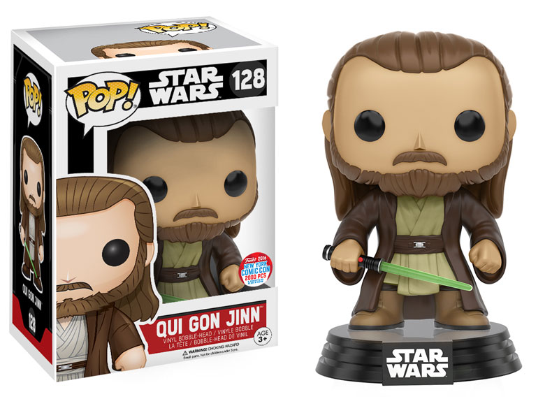 FUNKO POP! STAR WARS QUI GON JINN #128 (LE 2,000) (2016 NYCC EXCLUSIVE STICKER) (📌CONDITION 8.5/9.0)