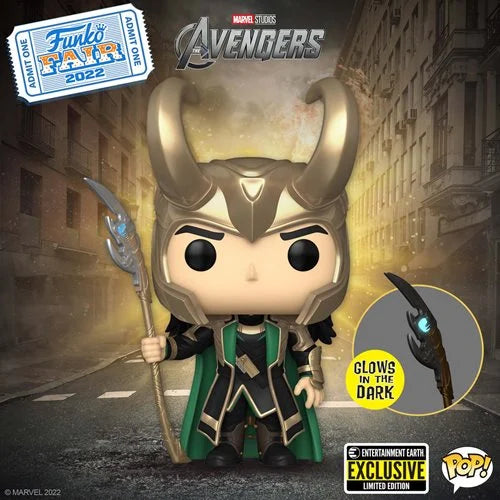 FUNKO POP! MARVEL AVENGERS: LOKI WITH SCEPTER #985 (GLOW) (ENTERTAINMENT EARTH EXCLUSIVE STICKER)