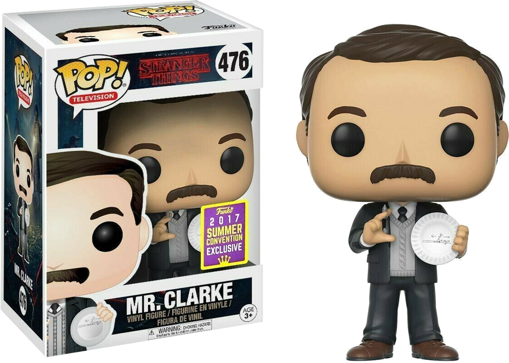 FUNKO POP! TELEVISION STRANGER THINGS: MR. CLARKE #476 (2017 SUMMER CONVENTION STICKER) (📌 CONDITION 9.5)